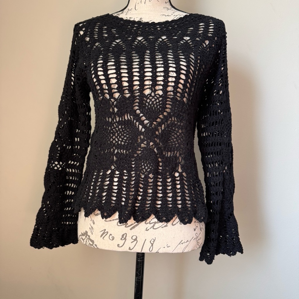Tiara Black Crochet Knit Top